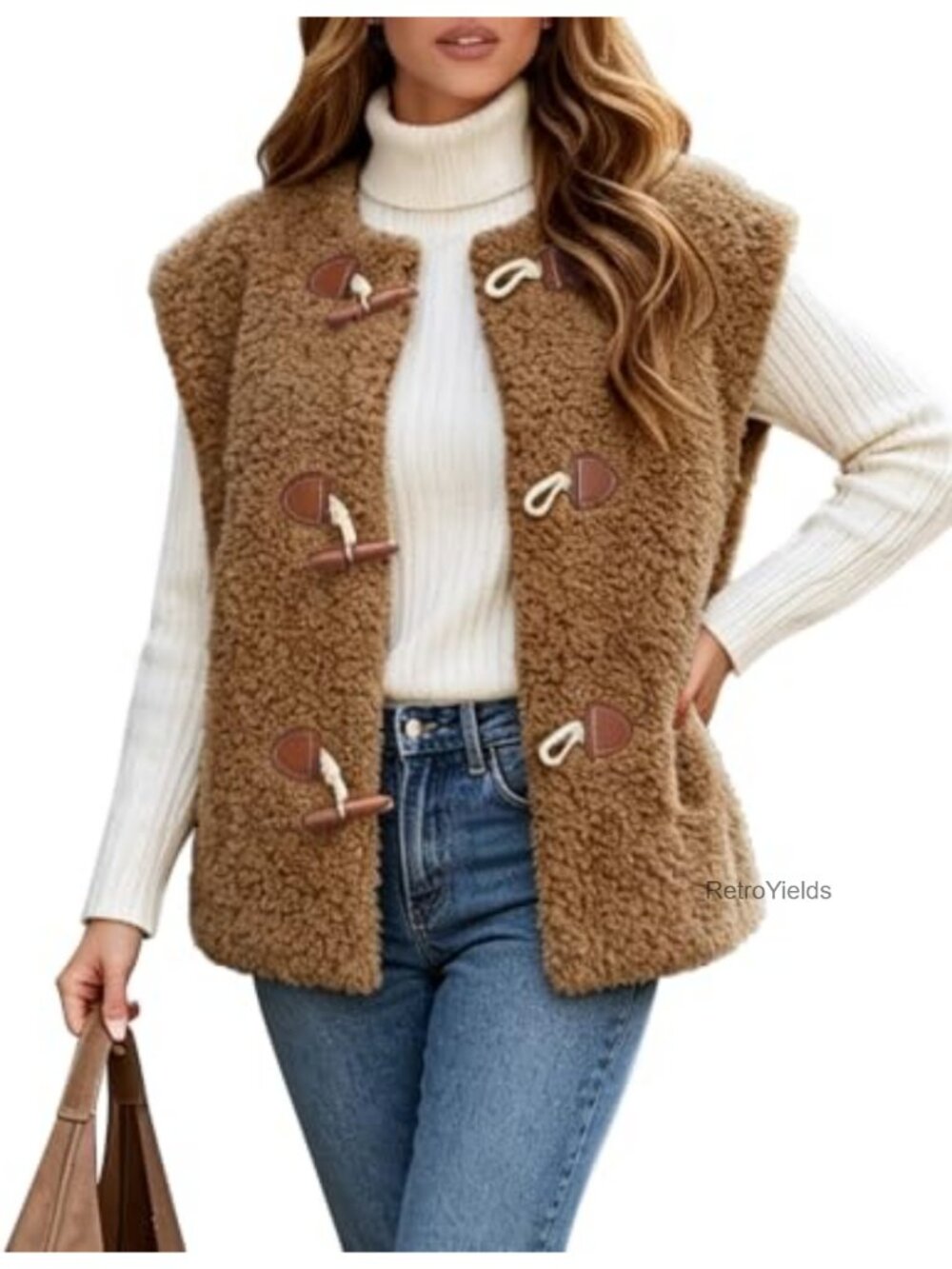 Fuzzy Fleece Vest Sleeveless Sherpa Jacket Warm Outerwear Toggle Button